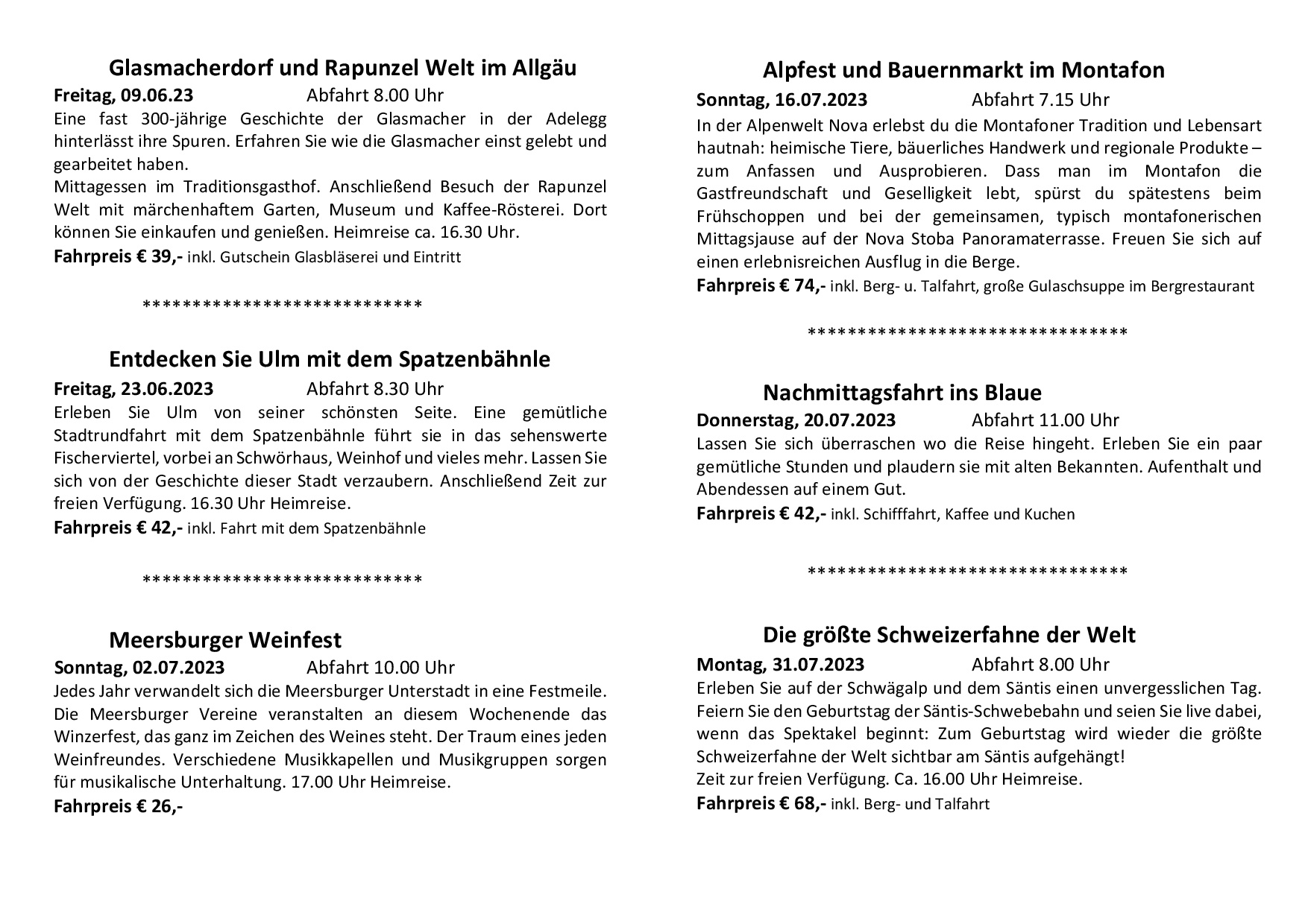 Tagesfahrten Omnibus Beck Bärenthal